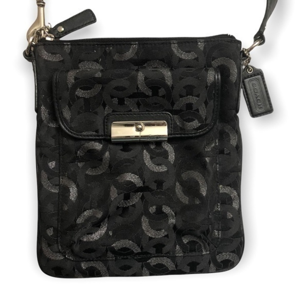 Coach kirsten black silver chainlink kirsten messenger crossbody bag